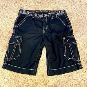 Rock Revival Black Cargo Classic Shorts 38 NWOT True Religion Bandana Print
